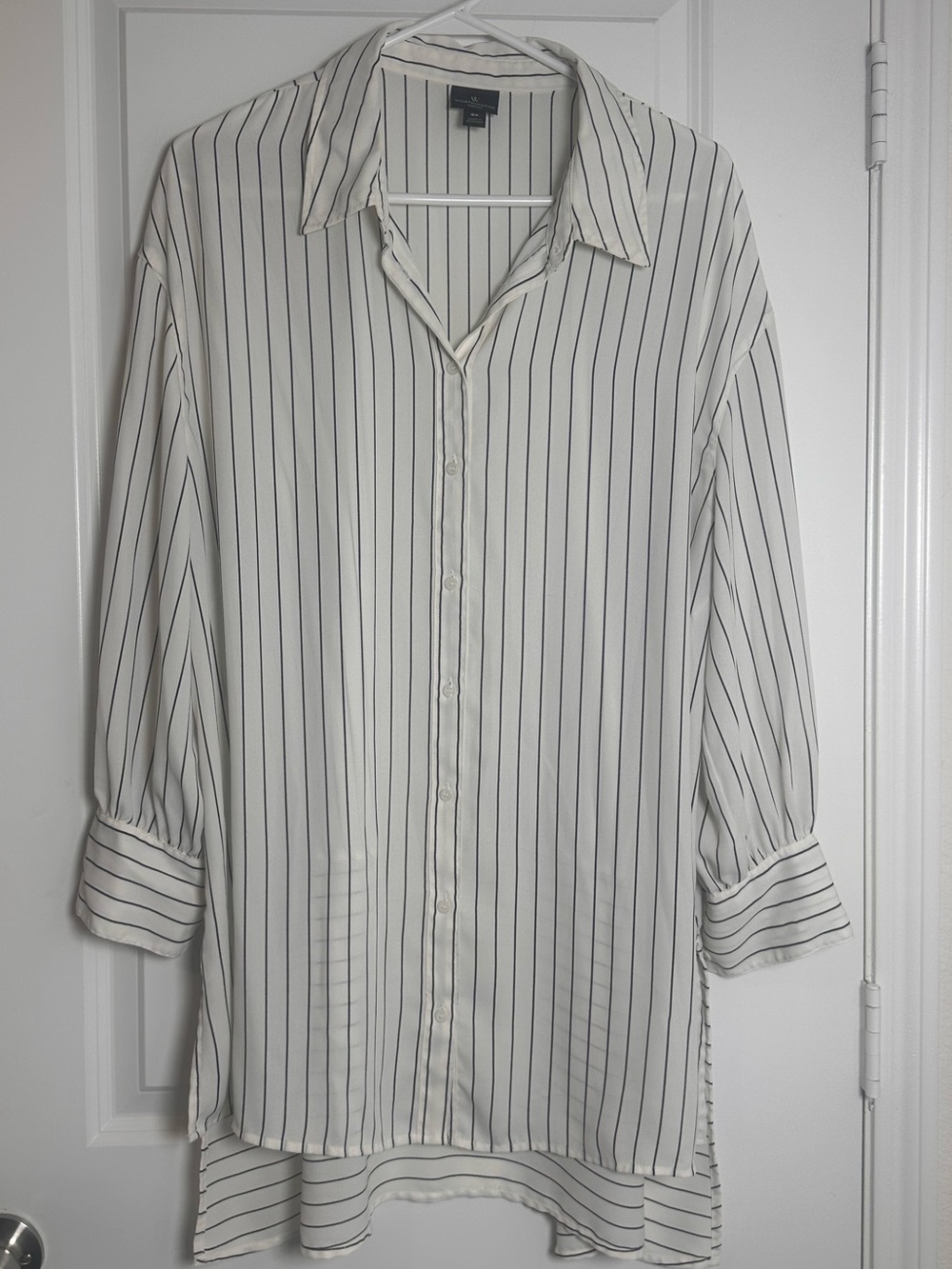 Worthington Ivory Button-Down Tunic with Black Pinstripes
